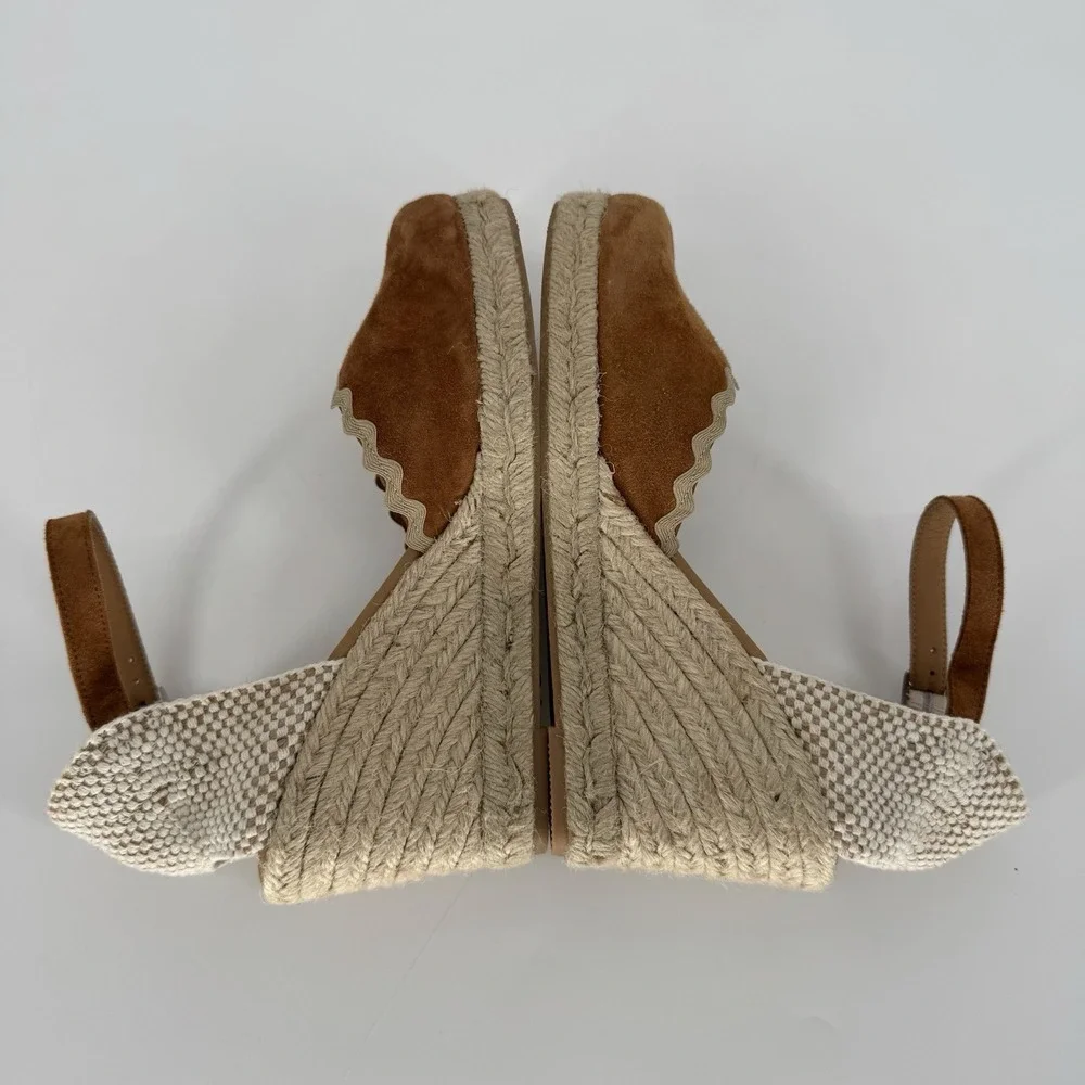 PASEART Spain Camel Suede Wedge Espadrilles Scalloped Boho EU‎ 39 US 8/8.5